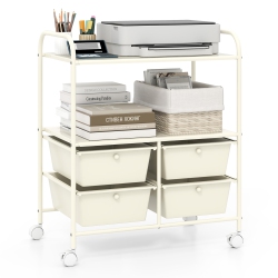 GYMAX Rolling Storage Cart W/4 Drawers & 2 Shelves Multipurpose Plastic Trolley On In White