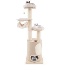 GYMAX Petsjoy 74" Tall Wooden Cat Tower Tree W/ 2-Story Cat Condo 2-Style Hammocks