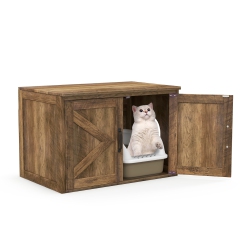 GYMAX Cat Litter Box Enclosure W/ Double Barn Doors Removable Divider Middle Entry