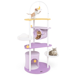 GYMAX 62" Multi-Level Cat Tree W/ Moon-Shaped Top Perch Cloud-Shaped Jumping Platform
