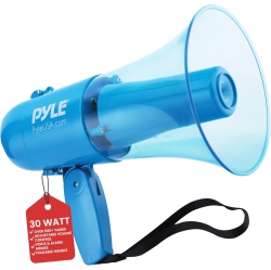 PYLE 30W Water Proof Megaphone Siren Bullhorn Speaker, Battery Portable Bullhorn for Indoor & Outdoor Use, 500 Square Yards Range, 4 C Batteries