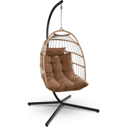 SERENELIFE Hanging Egg Chair \w Stand - Up to 550 Lbs Of Capacity - Beautiful Swinging Basket Chair \w Base Made From Wicker Rattan And