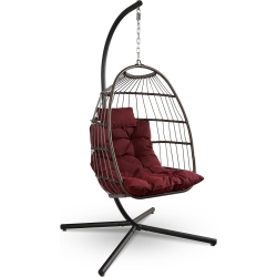 SERENELIFE Hanging Egg Chair \w Stand - Up to 550 Lbs Of Capacity - Beautiful Swinging Basket Chair \w Base Made From Wicker Rattan And