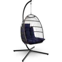 SERENELIFE Hanging Egg Chair \w Stand - Up to 550 Lbs Of Capacity - Beautiful Swinging Basket Chair \w Base Made From Wicker Rattan And