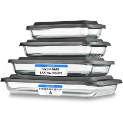 SERENELIFE 4-Piece Glass Baking Dish \w Lids Set - Heavy Duty Rectangular Glass Baking Pan \w Bpa-Free Lids, Oven-Safe Bakeware for Lasagna, Meats
