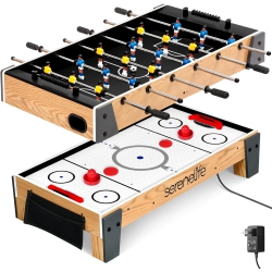 SERENELIFE 38” Table Top Air Hockey And 40” Foosball Set, 2-In-1 Swivel Game Table \w Soccer Balls, Pushers, And Pucks for Game Rooms, Arcades