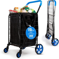 SERENELIFE Folding Utility Cart With 360° Swivel Wheels, 110 Lb Capacity, Portable & Collapsible for Groceries, Laundry, Luggage