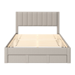 CORLIVING Metro Channel Tufted Upholstered Storage Platform Bed In King Size In Beige
