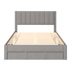 CORLIVING Metro Channel Light Tufted Upholstered Storage Platform Bed In Full/double Size In Grey