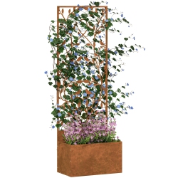 OUTSUNNY Raised Garden Bed \w Trellis, 46.5" Outdoor Privacy Screen \w Planter Box, Metal Privacy Planter, Wall-Mounted Or Freestanding Privacy