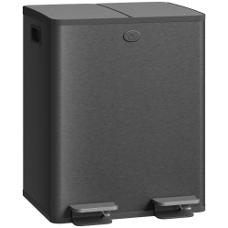 HOMCOM Dual Kitchen Garbage Bin, 2 X 5 Gallon (2 X 20 L) Trash Can \w Foot Pedal, Soft-Close Garbage Can \w Removable Inner Buckets