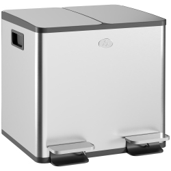 HOMCOM Dual Kitchen Garbage Bin, 2 X 4 Gallon (2 X 15 L) Trash Can \w Foot Pedal, Soft-Close Garbage Can \w Removable Inner Buckets