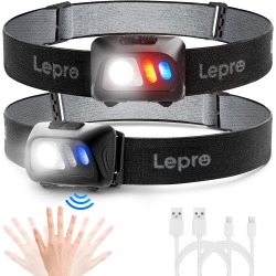 LEPRO Led Rechargeable Headlamp With Motion Sensor 2-Pack, Super Bright 1500Lux Head Lamp With 5 Lighting Modes, Ipx4 Waterproof Headlamp