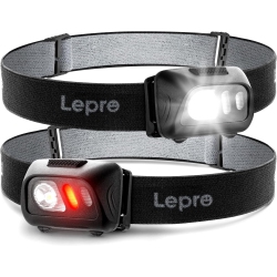 LEPRO Led Headlamp Battery Powered 2-Pack, 1500 Lux Super Bright Head Lamp \w 6 Lighting Modes, Red&white Light, Waterproof Lightweight Hardhat