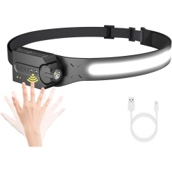 LEPRO Headlamp Rechargeable, 5 Light Modes, USB C Hardhat Head Lamp, 230° Wide Beam Super Bright Motion Sensor Led Headlamp, Waterproof Lightweight