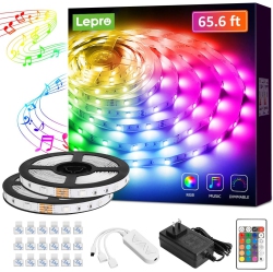 LEPRO Led Strip Lights, 65.6Ft Music Sync Led Lights Strip \w Remote, RGB Color Changing Light Strip for Bedroom, Living Room, Kitchen And More