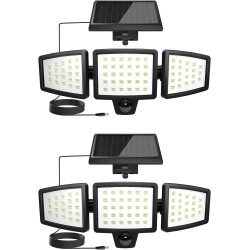 LEPRO Solar Motion Sensor Light Outdoor 2-Pack, 72 Led 1000Lm Solar Security Light Separate Solar Panel 3 Adjustable Heads 6500K Light Ip65