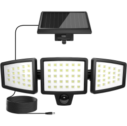 LEPRO Solar Motion Sensor Light Outdoor, 72 Led 1000Lm Solar Security Light Separate Solar Panel 3 Adjustable Heads 6500K Daylight Auto On/off Ip65
