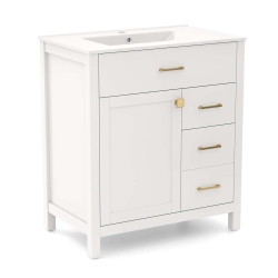 COSTWAY 30" Bathroom Vanity With Sink 2 Drawers 1 Door 1 Flip-Out Drawer Solid Wood Legs