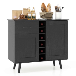COSTWAY 2-Door Wine Bar Cabinet Kitchen Sideboard Buffet With Drawer & Adjustable Shelves