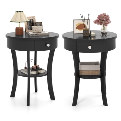 COSTWAY 2 PCs 2-Tier Side End Sofa Table Round Nightstand Bedroom Living Room