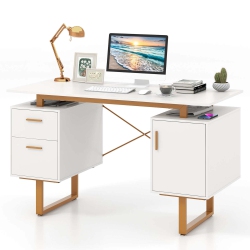 COSTWAY 51" Home Office Desk With Floating Desktop Dual Drawers Cabinet & Metal Frame