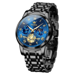 PRIME MADE Olevs Men's Stainless Steel Chronograph Watch, Big Face Multi Dial Waterproof Luminous Analog Quartz Watch, Luxury Date Diamond Classic