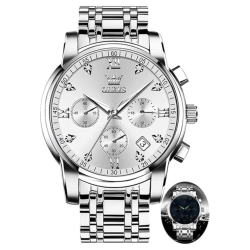 PRIME MADE Olevs Men's Stainless Steel Chronograph Watch, Big Face Multi Dial Waterproof Luminous Analog Quartz Watch, Luxury Date Diamond Classic