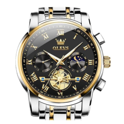 OLEVS Men's Stainless Steel Chronograph Watch, Big Face Multi Dial Waterproof Luminous Analog Quartz Watch, Luxury Date Diamond Classic Men Wrist