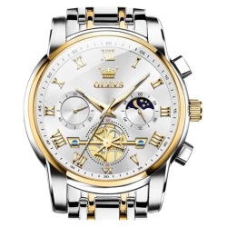 OLEVS Men's Stainless Steel Chronograph Watch, Big Face Multi Dial Waterproof Luminous Analog Quartz Watch, Luxury Date Diamond Classic Men Wrist