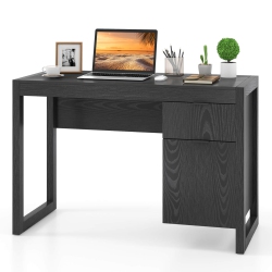 COSTWAY Computer Desk With Storage Cabinet Pull-Out Drawer Stable Thick Legs for Bedroom