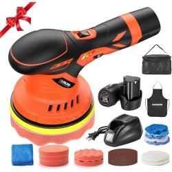 OLMLMO Cordless Car Buffer Polisher - \w 2PCs 12V Lithium Rechargeable Battery Cordless Polisher \w 6 Variable Speed, 2500-5000Rpm for Car Detailing