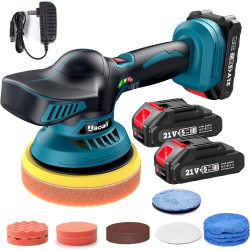 UAOAII Cordless Buffer Polisher Kit W/ 2 X 2.0 Batteries, 6-In Polisher for Car Detailing, 6 Variable Speed, 26 Car Buffer Waxer Kit for Car Boat