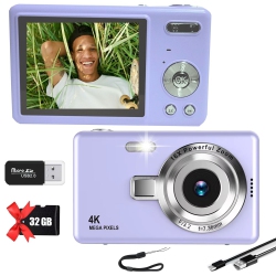 MAKATA Kid's 4K Digital Camera And Video Recorder (Purple) 48Mp 16X Zoom 1080P HD Vlogging Point And Shoot Camera 32GB Memory Card, Gift for Kids