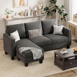 SVEN & SON Convertible Sectional Sofa Couch 3 Seat L-Shaped Sofa With Linen Fabric Ottoman