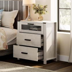 WAMPAT Nightstand With Drawers, Tall 3 Drawer Bedside Table for Bedroom, End Tables With Chest Of Drawers for Living Room, Antique In White