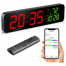 PRIME MADE 15.2" Gym Timer, App & Remote Control, Customizable Led Colors, Temperature, Date, Workout Interval Timer Stopwatch Countdown Large