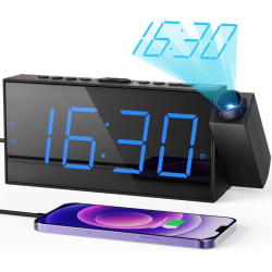 PRIME MADE Projection Digital Alarm Clock On Ceiling Wall, Led Alarm Clock for Bedrooms \w USB Charger Port, 350° Projector, Dimmer, 12/24H &