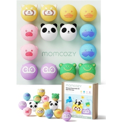 MOMCOZY Organic Bath Bombs Gift Set, 14 PCs Bubble Bath Fizzy Balls \w 7 Cute Animal Shapes, Natural Essential Oil Bath Bombs for Kids Girls Boys