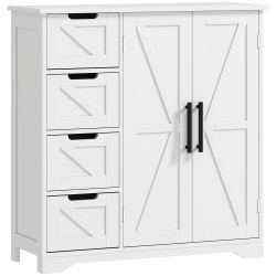 HOMCOM Bathroom Floor Cabinet, Farmhouse Bathroom Storage Cabinet With Barn Doors And Adjustable Shelf In White