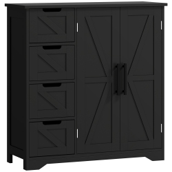 HOMCOM Bathroom Floor Cabinet, Farmhouse Bathroom Storage Cabinet With Barn Doors And Adjustable Shelf In Black
