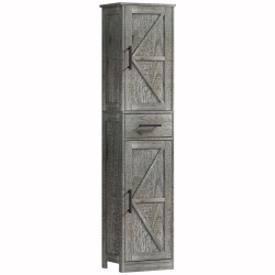 HOMCOM 67" Tall Bathroom Storage Cabinet \w Drawer, Farmhouse Narrow Bathroom Cabinet \w Barn Doors And Adjustable Shelves, Freestanding Linen