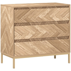 HOMCOM 3 Drawer Dresser for Bedroom, Chevron Chest Of Drawers With Steel Legs, Wide Storage Cabinet for Living Room, Hallway, Nature Wood