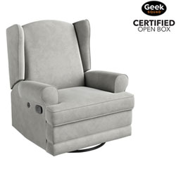 Open Box - Storkcraft Serenity Wingback Upholstered Reclining Glider with USB Charging Port - Steel