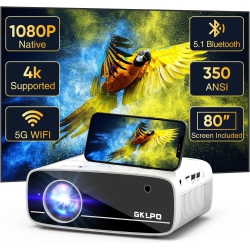 4K Projector \w 5G WiFi and Two-Way Bluetooth, Native 1080P Portable Outdoor Movie Projector \w Projector Screen, Mini Projector Compatible \w HDMI, USB, Smartphone