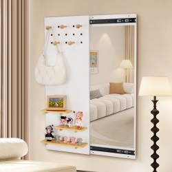 SORTWISE 2 In 1 Hidden Full Length Dressing Mirror With Sliding Pegboard Display Shelf, Entryway Wall Mounted Cabinet With Hidden Mirror