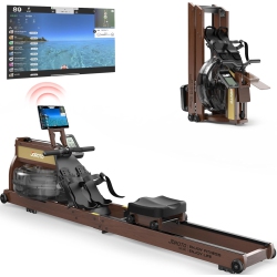 JOROTO Water Rowing Machines for Home Use, Foldable Rowing Machine Oak Wood Rower Machine \w 28L Large Water Tank, 350Lbs Weight Capacity, Bluetooth