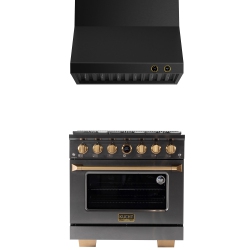 KUCHT Professional 36-Inch 5.2 Cu. Ft. 6 Burners Dual Fuel Range for Propane Gas In Gemstone + Wall Mount Range Hood - Only At Best Buy