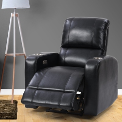 CORLIVING Power Recliner With Cup Holder, Home Theater Recliner Pu Fabric, for Living Room, Home Theater In Black