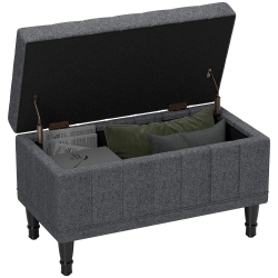 HOMCOM Storage Ottoman, Linen Fabric End Of Bed Bench \w Soft Close Lid, Button Tufted Storage Bench for Living Room, Entryway Or Bedroom, 31.5" X